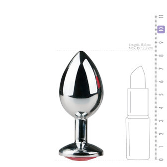 Metalen buttplug met roze kristal - zilverkleurig