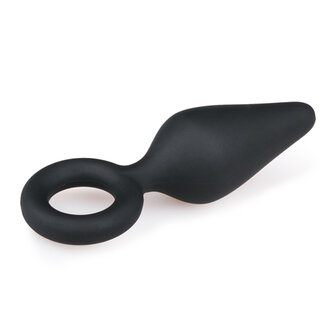 Zwarte buttplug met trekring - small