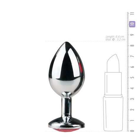 Metalen buttplug met roze kristal - zilverkleurig