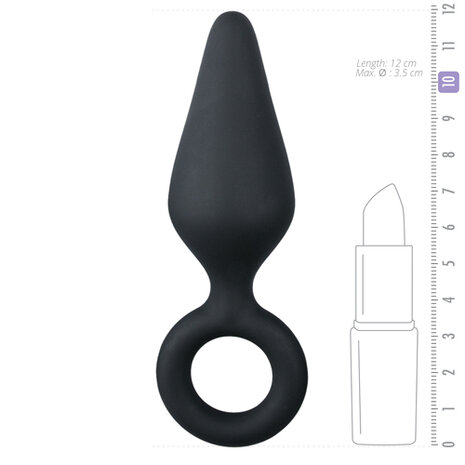 Zwarte buttplug met trekring - medium