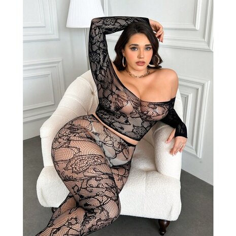 Snapshot - Kanten Bodystocking Set &ndash; Off-Shoulder Top & Legging - Plus Size