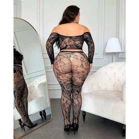 Snapshot - Kanten Bodystocking Set &ndash; Off-Shoulder Top & Legging - Plus Size