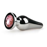 Zilverkleurige metalen buttplug met roze diamant Zilverkleurige metalen buttplug met roze diamant
