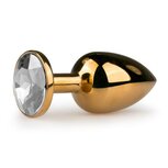 Goudkleurige metalen buttplug met transparante steen Goudkleurige metalen buttplug met transparante steen
